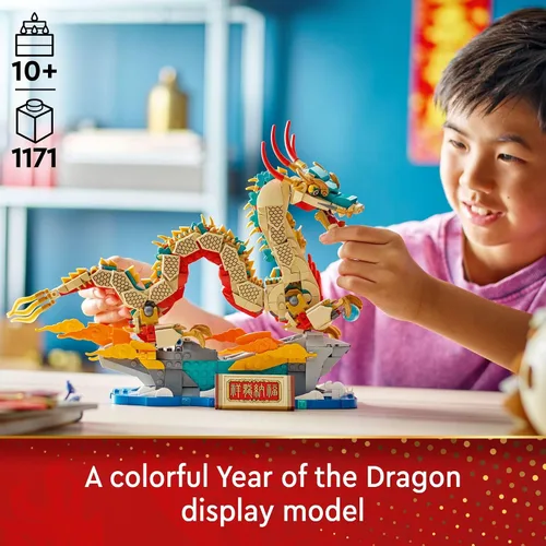 Miniatura 2 de LEGO Figura de dragón auspicioso del festival de primavera, juego de construcción de juguete de dragón, gran decoración de festival de primavera