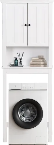 Miniatura 4 de Gabinete de almacenamiento sobre el inodoro, organizador de armario de almacenamiento de baño con puertas y estante ajustable, ahorro de espacio