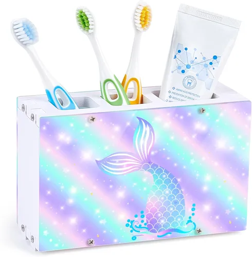 Miniatura 7 de Soporte para cepillos de dientes para niños para baño, organizador de accesorios, 3 ranuras para cepillos de dientes y pasta de dientes, soporte