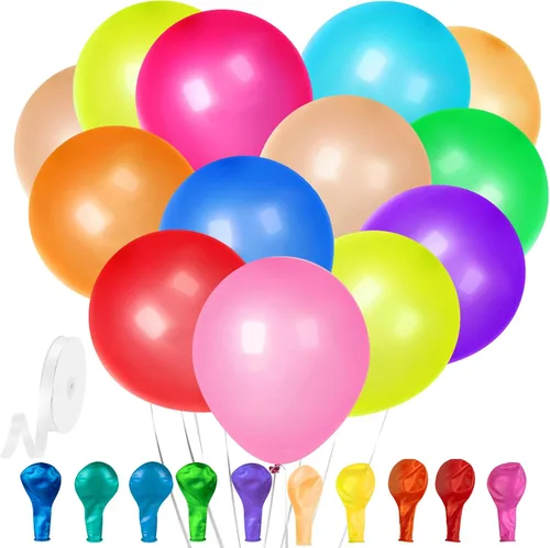 GYIPFIPA Paquete de 120 globos de látex arcoíris de 12 pulgadas de colores surtidos, kit de arco de globos de 10 colores brillantes, para decoración