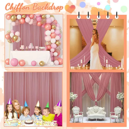 Miniatura 6 de Cortinas de gasa transparentes de 10 x 8 pies, 2 paneles de tul para fotografía, cortinas de arco de boda, cortinas de tela de gasa para boda