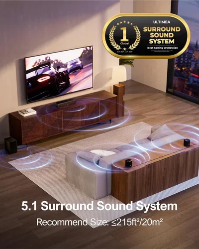 Miniatura 2 de ULTIMEA Barra de sonido de 5.1 canales con subwoofer, sistema de sonido envolvente virtual de cine en casa para TV, barra de sonido con control