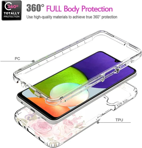 Miniatura 3 de Funda para Samsung Galaxy A22 4G/M32 4G SM-A225F con protector de pantalla de vidrio templado, cuerpo completo transparente con diseño floral, Flor