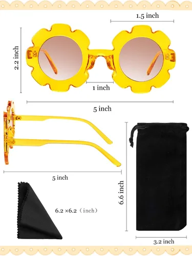Miniatura 2 de 4 pares de lentes de sol redondos con forma de flor para niños, paquete de 4 bolsas de franela para bebés, niñas y niños, recuerdos de fiesta