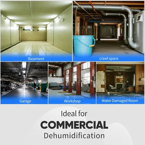 Miniatura 8 de 190PPD Commercial Dehumidifier with Pump for Basement-6000Sq.Ft. Warehouse, Large Space Crawl Space Dehumidifier for Efficient Water Damage Azul
