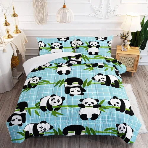 Miniatura 6 de DYcolor Juego de edredón con estampado de oso panda 3D para niños, 3 piezas, ligero, blanco y negro, con 1 edredón y 2 fundas de almohada para niños