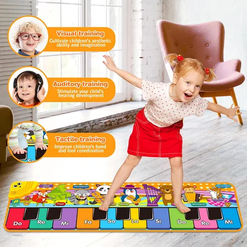 Miniatura 7 de Alfombrillas de Piano Musical para Niños con 25 Sonidos Musicales, Juguetes Musicales Alfombra de Teclado de Piano para Bebés Manta de Animales
