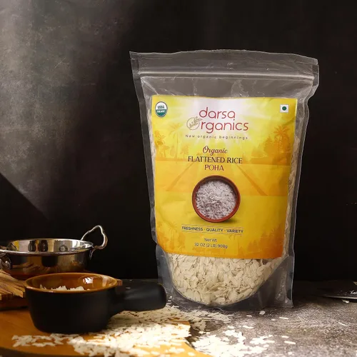 Miniatura 6 de Darsa Organics Poha (Powa) Bolsa con cremallera resellable de 2 libras, arroz grueso aplanado con textura esponjosa, certificado orgánico USDA, sin