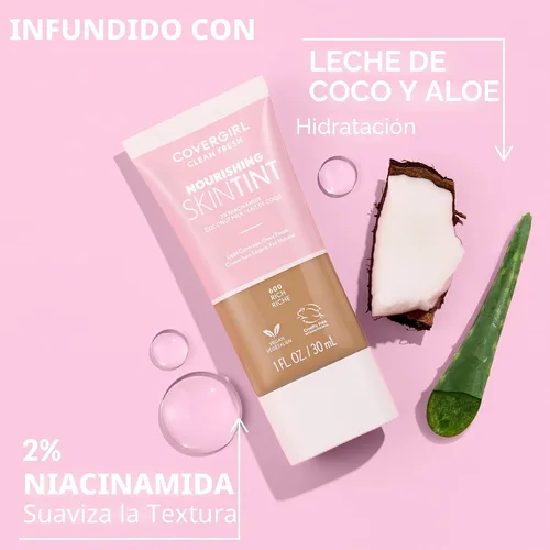 Miniatura 9 de COVERGIRL Clean Fresh Tinte para piel nutritivo, 550 Claro/Medio, base líquida, acabado húmedo, infundido con coco y aloe, fórmula vegana 550
