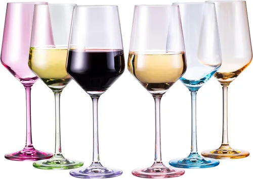 Miniatura 12 de Juego de copas de vino de colores, juego de 6 vasos de 12 onzas, tallo alto de estilo italiano único para vino blanco y tinto, agua, vasos