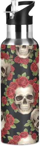 Miniatura 8 de Skulls Vibrant Red Roses Stainless Steel Vacuum Insulated Water Bottle 20 Oz Leakproof Water Bottles, BPA-Free Sport Water Bottle Insulated