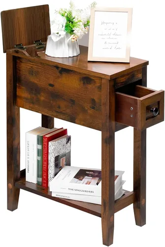 Miniatura 6 de Mesa auxiliar con cargador; mesa auxiliar de cereza con parte superior móvil y estación de carga; mesa auxiliar estrecha con gabinete