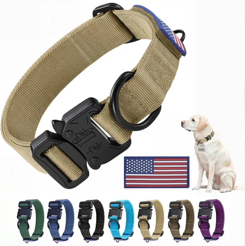Miniatura 8 de Collar Táctico de Servicio Pesado para Perro Ajustable de Nailon para Mascotas Hebilla de Liberación Rápida con 2 Anillos en D con Parche para Negro
