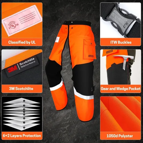 Miniatura 4 de Delantal de seguridad para motosierra de 8 capas, resistente, con cintura ajustable y bolsillo para hombres/mujeres, clásico C, naranja y negro