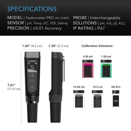 Miniatura 6 de AC Infinity Kit de Medidor Hidropónico PRO, Lápiz Digital de pH de Alta Precisión con Precisión de pH ±0.01 y Sonda Intercambiable, Medidor Todo