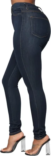 Miniatura 16 de KUNMI - Pantalones de mezclilla clásicos de cintura alta para mujer, elásticos, con efecto de levantamiento de glúteos, ajustados