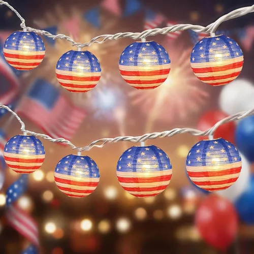 Miniatura 10 de Tira de luces de estrellas rojas, blancas y azules, 8.5 pies, luces de decoración del 4 de julio con 10 luces rojas, blancas y azules, tira de luces
