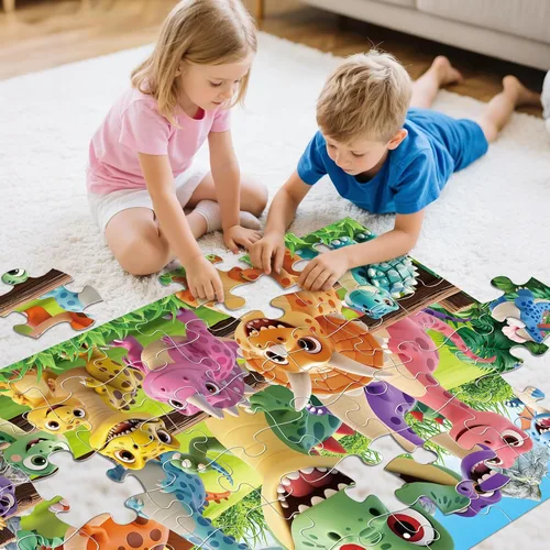 Miniatura 6 de Rompecabezas de piso Jumbo para niños de 4 a 6 años, rompecabezas de 48 piezas de dinosaurio de dibujos animados, rompecabezas grandes, juguetes