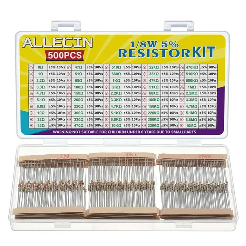 Miniatura 12 de Kit de resistencias de 25 valores 1/2W de Allecin, desde 1 ohmio hasta 1M ohmios, resistencias de película de carbono de 1/2 vatio 5%, surtido
