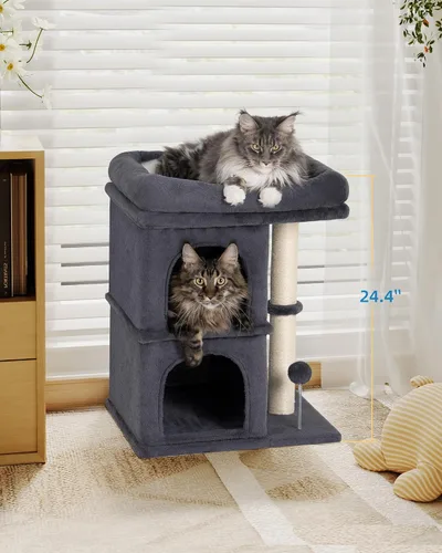 Miniatura 5 de Aechonow Árbol para gatos grandes, perca grande de 19 x 16.5 pulgadas, torre para gatos adultos para gatos de interior con poste rascador de 24
