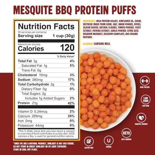 Miniatura 8 de Twin Peaks Protein Puffs - (Barbacoa de Mezquite), Apto para Keto, Aperitivo Bajo en Carbohidratos
