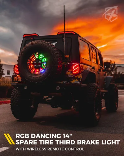 Miniatura 2 de Xprite Luz de freno de neumático de repuesto RGB, luz de rueda trasera de doble anillo compatible con Jeep Wrangler JK JKU 2007-2018, tercera