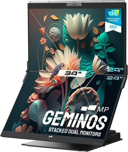Geminos - Monitores de computadora apilados duales de 24 pulgadas con carga USB-C de 100 W, cámara web y altavoces de 1080P, monitor de escritorio
