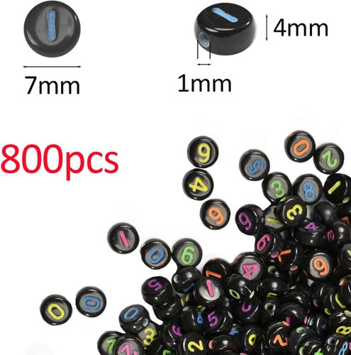 Miniatura 2 de 800 cuentas de números coloridas negras redondas números letras 0-9 cuentas mixtas de 0.157 x 0.276 in, cuentas sueltas de plástico para hacer Oro
