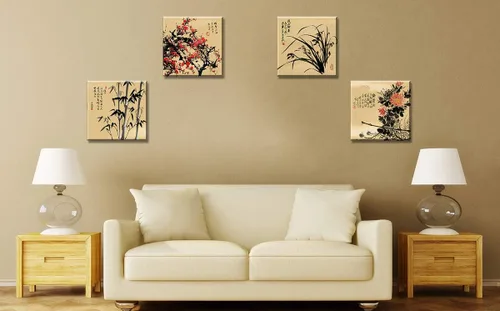 Miniatura 8 de JiazuGo Decoración asiática, pintura china, arte de pared oriental rojo ciruelo flor lienzo cuadros para dormitorio, decoración estética de pared