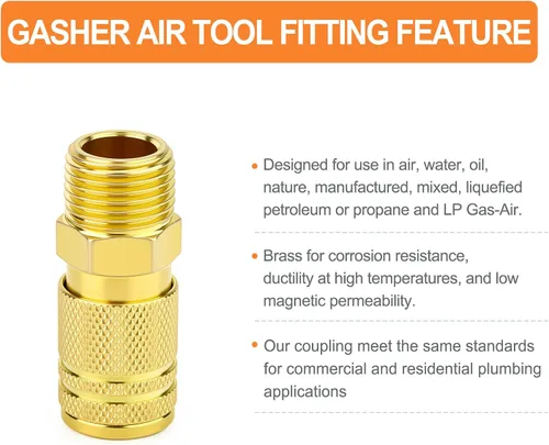 Miniatura 3 de GASHER 12PCS 1/2"MNPT Brass Industrial Coupler,1/4 Flow Quick Connect Air Coupler