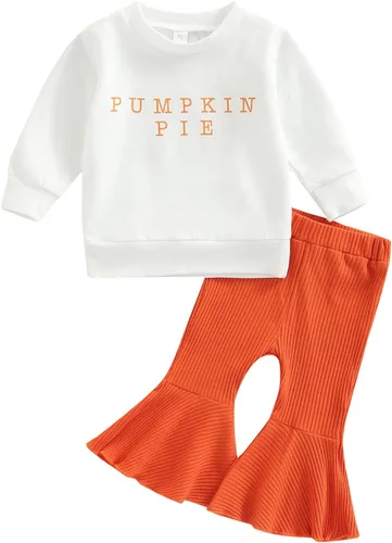 Miniatura 14 de Conjunto de sudadera con cuello redondo y estampado de pastel de calabaza para niña, camiseta y pantalones acampanados