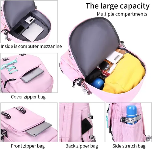 Miniatura 3 de FENGDONG Mochila escolar para niñas adolescentes y niñas, a2-rosa, 17.7x12x5.9 inches, Viajar