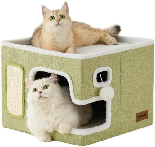 Miniatura 10 de ZOMISIA Casa Extra-Ancha para Gatos de Interior – Casa Grande para Gatos para Mascotas con Pompón Colgante y Almohadilla Rascadora, Refugio Plegable