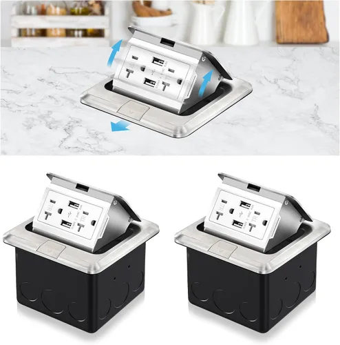 Miniatura 29 de Kit de toma de corriente eléctrica empotrada en el suelo Vagueior, caja de cubierta de toma de corriente eléctrica impermeable, salida GFCI oculta +