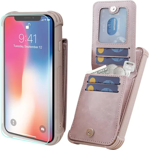 Miniatura 12 de VANAVAGY Funda compatible con iPhone Xs/X para mujeres y hombres, de piel sintética, cierre magnético, con bloqueo RFID, tarjetero y bolsillo