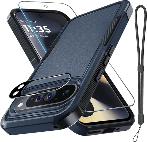 Miniatura 9 de Funda para Google Pixel 10 Pro XL con correa para la muñeca + protector de pantalla de vidrio templado + cubierta para lente de cámara, cuerpo Verde