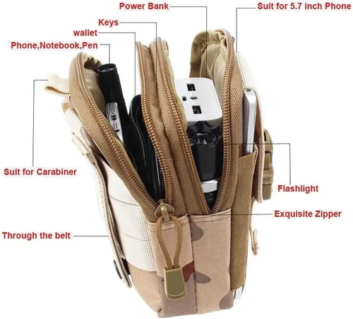 Miniatura 6 de Deporte al aire libre Hombres Mujeres Riñonera Bolsa de cinturón Bolsa de bicicleta Bolsa táctica Caza Muslo Bolsa Nylon Teléfono Cartera (Negro)