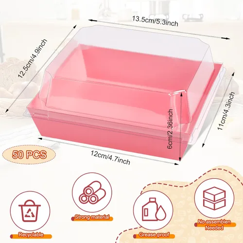 Miniatura 2 de Enjamyo Paquete de 50 cajas de charcutería con tapas transparentes, recipientes cuadrados de alimentos de 5 pulgadas con calcomanías