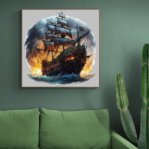 Miniatura 7 de WOODBESTS Rompecabezas de madera para adultos - Barco pirata, rompecabezas de madera de piratas, rompecabezas únicos de madera con animales