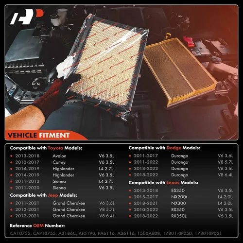 Miniatura 5 de A-Premium Filtro de aire del motor delantero compatible con Ford Mustang 2019-2022 5.0L, 2015-2022 5.2L, repuesto # FR3Z9601B