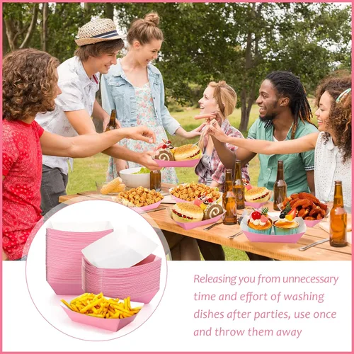 Miniatura 4 de Yinkin 100 piezas de bandejas de papel para comida en forma de barco, bandejas desechables de 2 libras para nachos, bandejas de papel kraft