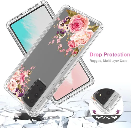 Miniatura 7 de Funda para Galaxy Note 20 5G, SM-N981U con protector de pantalla de vidrio templado, carcasa de cuerpo completo con diseño floral transparente