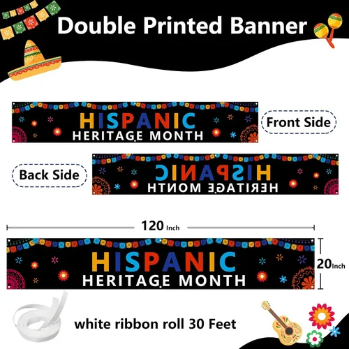 Miniatura 2 de Letrero decorativo del mes de la herencia hispana de 120 x 20 pulgadas, letrero festivo de países de América Latina de habla hispana para interiores
