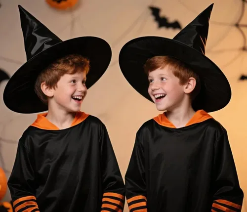 Miniatura 3 de Paquete de 2 sombreros de bruja negros para niños y adultos, sombrero de bruja con rop colgante para decoraciones de fiesta de Halloween