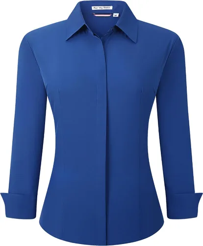 Miniatura 15 de Alex Vando Camisas de vestir para mujer, sin arrugas, ajuste regular, manga larga, elástica, camisa de trabajo