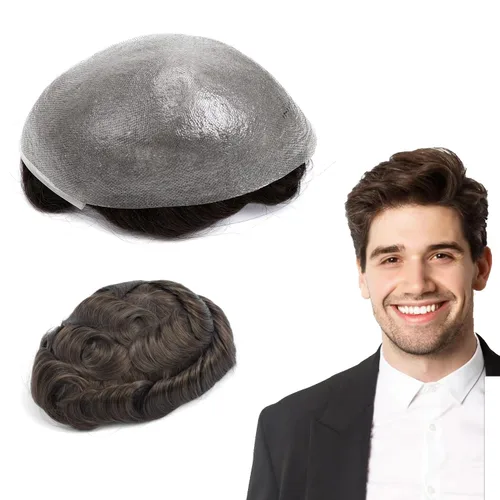 Miniatura 21 de GEXWORLDWIDE GEX 62 colores tupé para hombres 0.002 in piel ultra fina V-loop 8x10 pulgadas cabello humano conjunto gris densidad densidad densidad