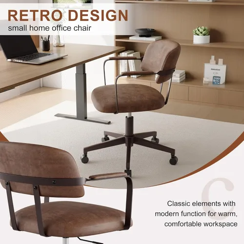 Miniatura 6 de BFZ Silla de escritorio retro de mediados de siglo para oficina en casa con respaldo, piel sintética, altura ajustable, giratoria, reposabrazos