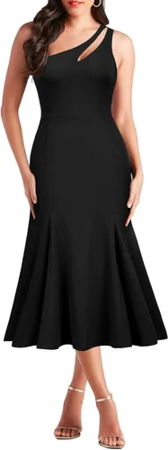 Miniatura 3 de WOOSEA Vestido midi de cóctel de sirena sin mangas con un hombro descubierto para mujer