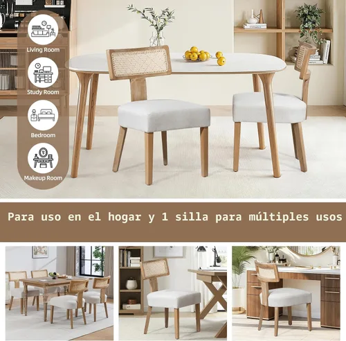 Miniatura 7 de ZJhome Juego de 4 sillas de comedor de ratán modernas de mediados de siglo, sillas decorativas tapizadas de lino con respaldo curvo, marco de madera