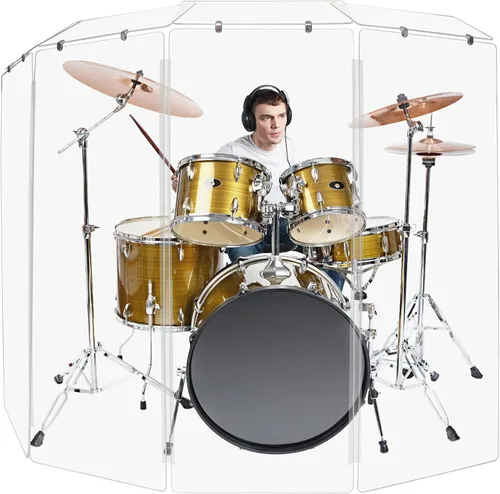 Miniatura 10 de PENNZONI Drum Shield de 4 pies con deflectores y bisagras de plástico, viene con 6 paneles de tambor, bisagras de plástico y conectores